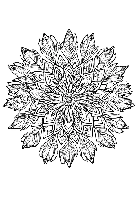 Coloriage : Le mandala de feuilles