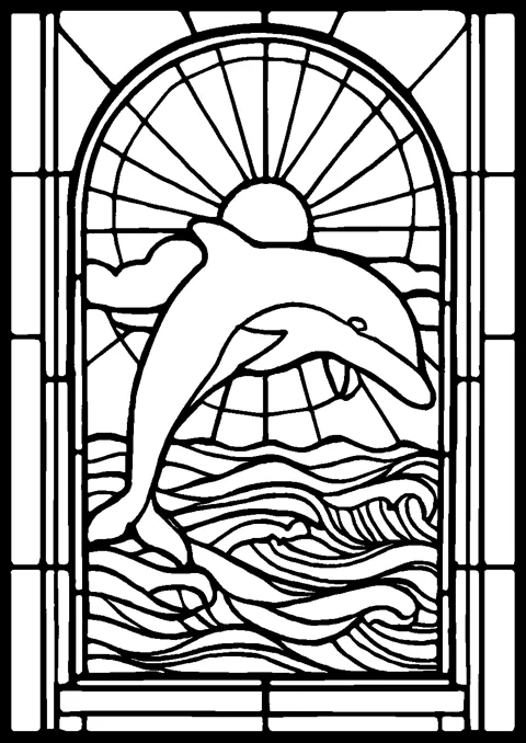 Coloriage : Le vitrail du dauphin